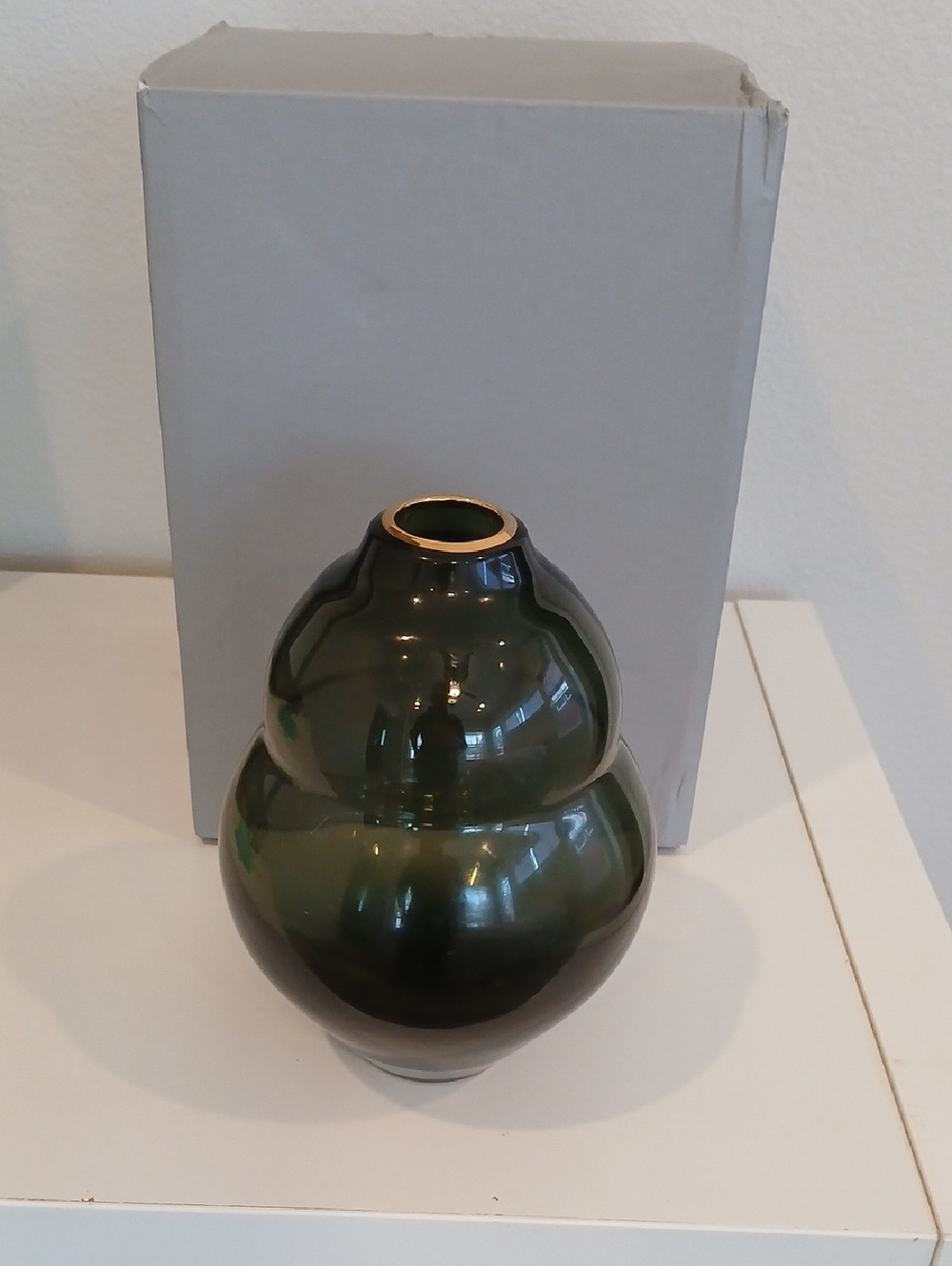Aerin Sancia Gourd Glass Vase in Green with Gold Trim